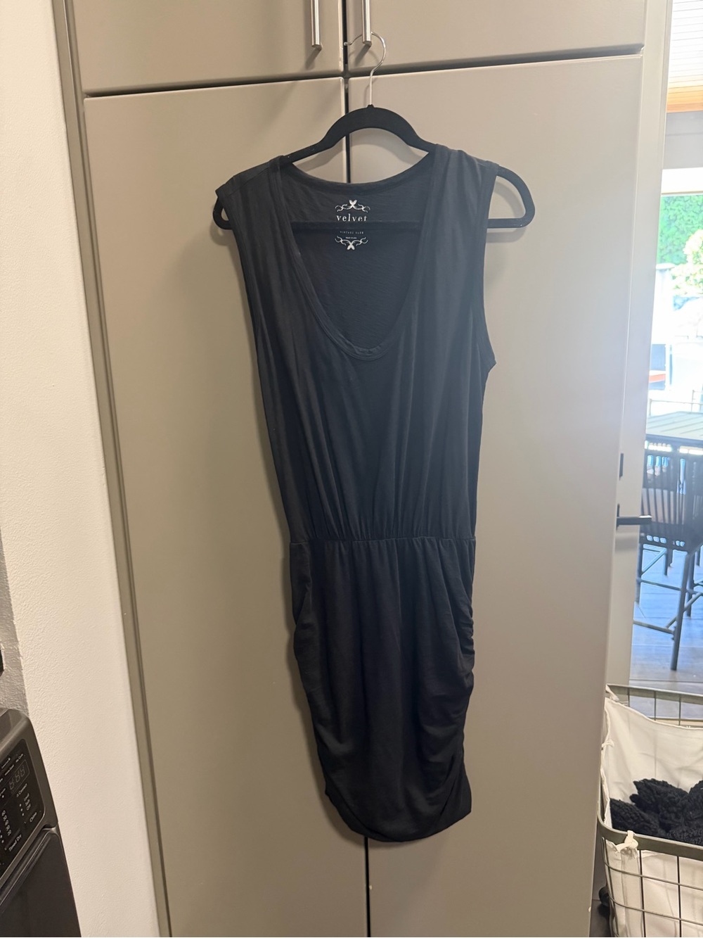 Velvet Vintage Slub little Black mini dress Sleeveless rouched skirt. Women’s S!